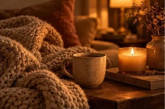 Warm knit, candlelight and a cup of tea